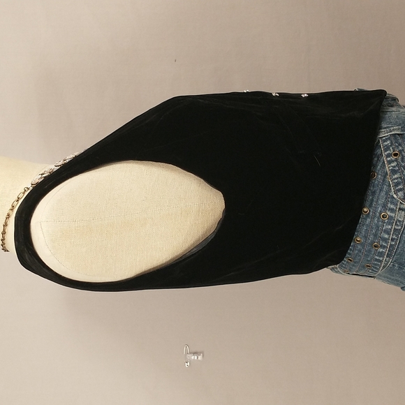 Black Velvet Vest Silk Blend Rhinestone Buttons NWT Shirt Waistcoat High Quality - Picture 3 of 10